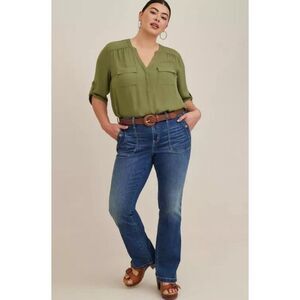 Torrid Harper Olive Green V- neck 3/4 Sleeve 5X Blouse #768